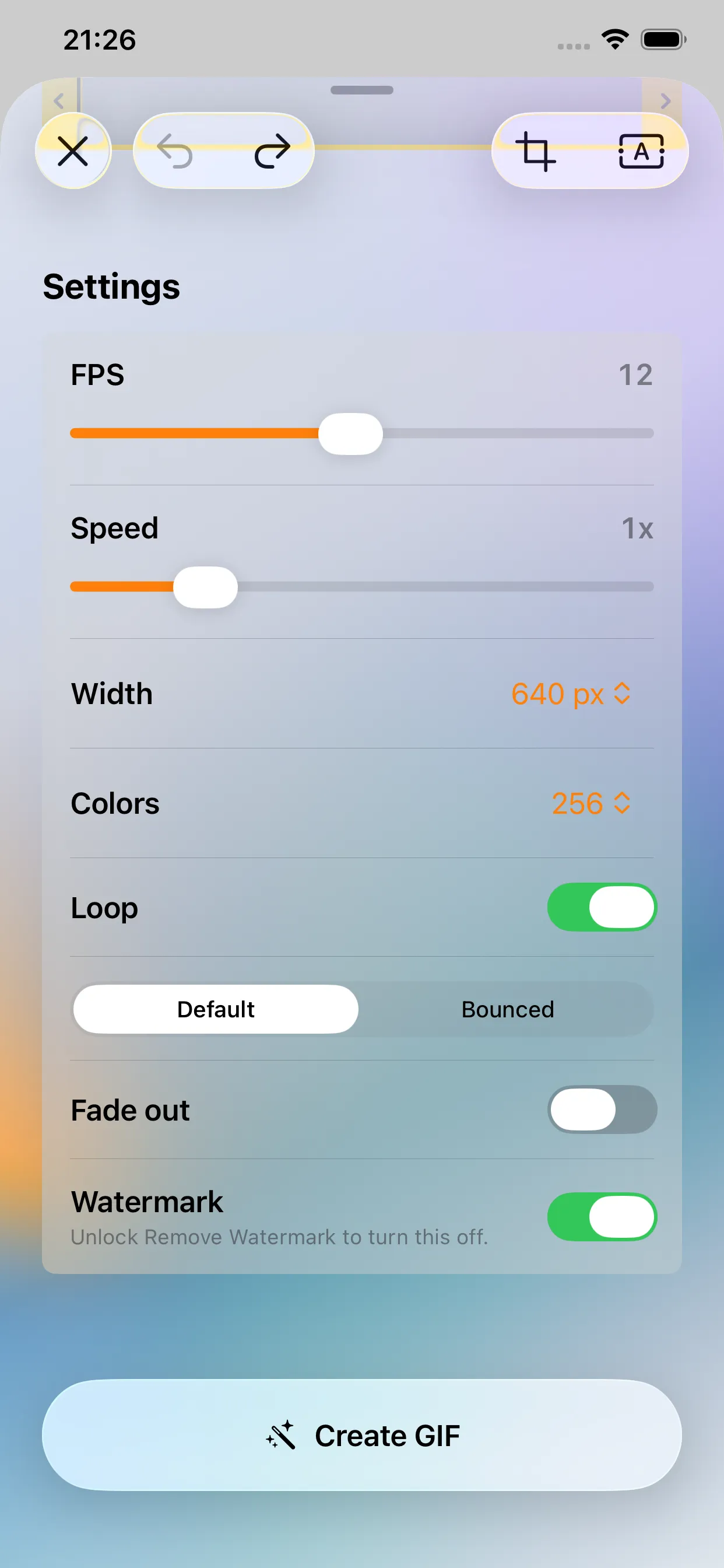 Undo and Redo controls in the GIF Distillery editor